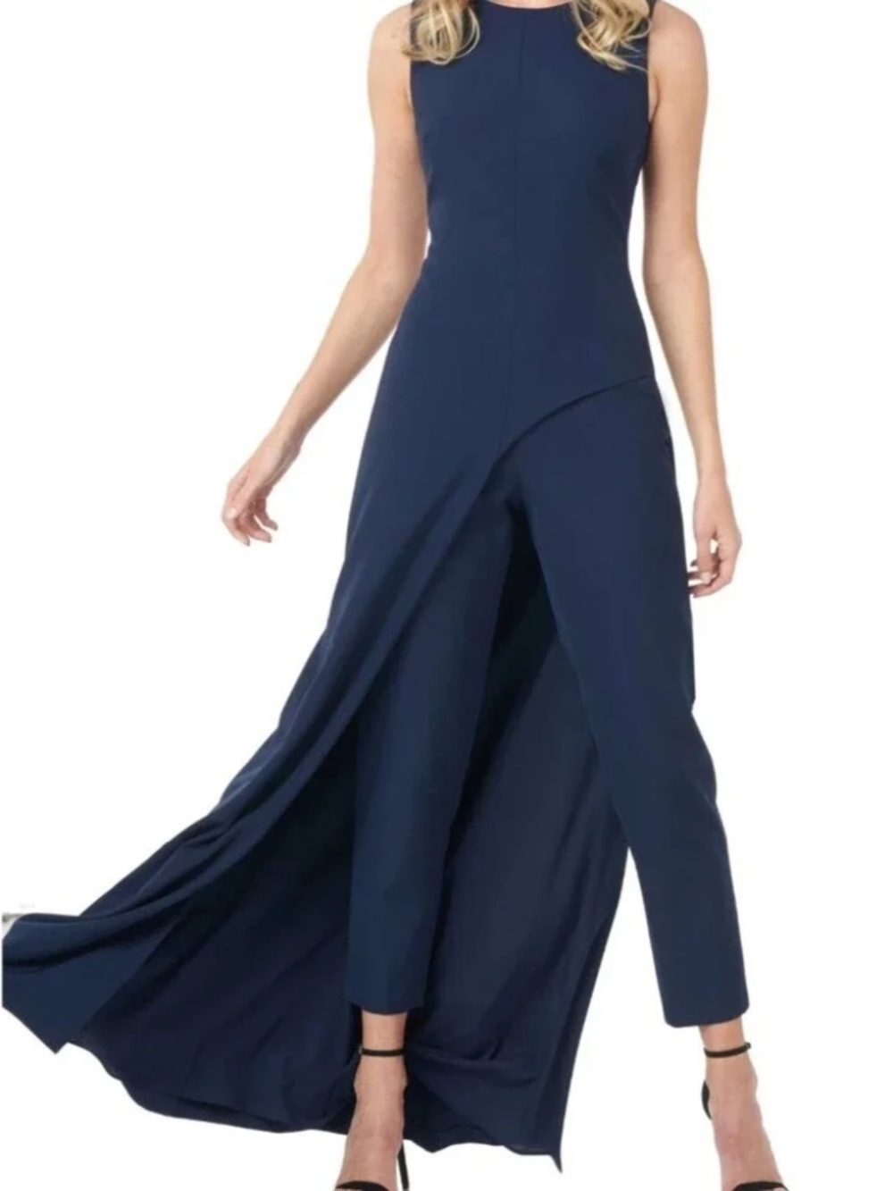 NWT Kay Unger Walk Thru Jumpsuit Size 2 Navy Blue Sleeveless Formal Cocktail